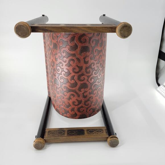 Vintage Log Holder Tan Black Embossed Tooled Leather Wood Magazine Storage - Picture 6 of 13